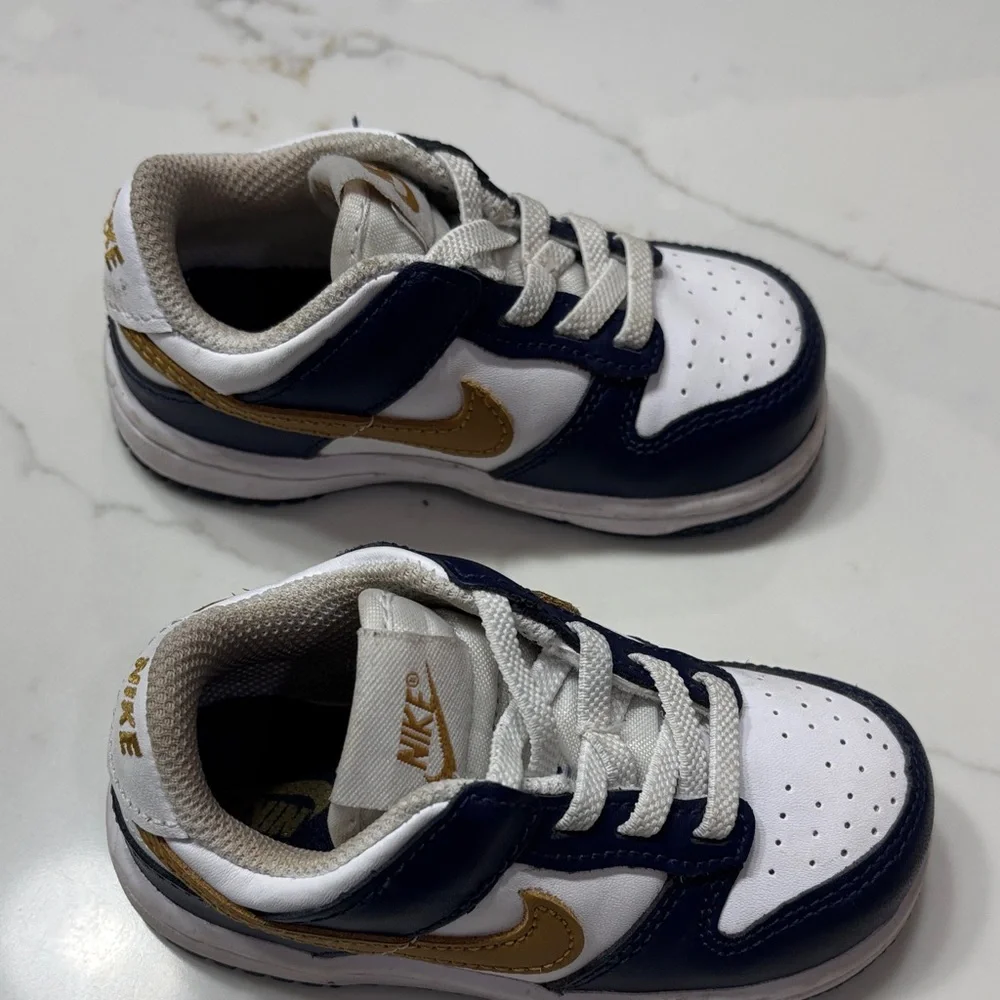 Nike Kids Dunk Low Sneaker - Navy, White & Gold